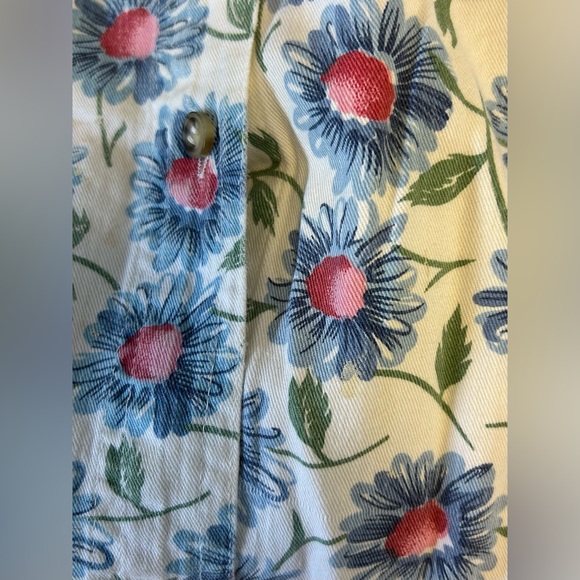 Vintage QUIZZ Button Up Shirt Sz Large Blue Daisy Floral Cotton Boxy Cottage 90s - Picture 10 of 10